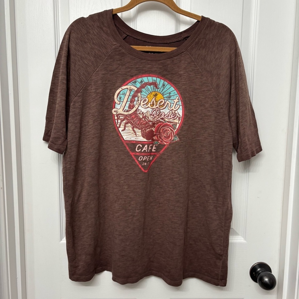 Brown Graphic Tee | Desert Rose Cafe Slub Jersey | Torrid 0